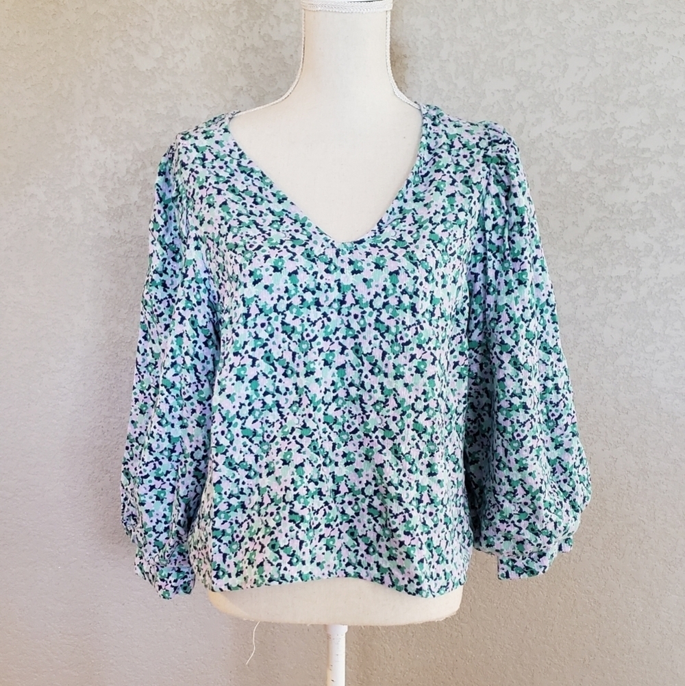 A New Day. Floral 3/4 sleeve blouse top size Large New